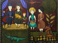 María José Romero, Familia militar en el cinematógrafo, óleo sobre tela, 140 x 160 cm., 1997